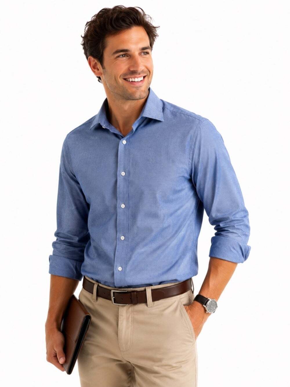 Michael Kors Slim Fit Stretch Dress Shirt Blue Stripe Button Front 16